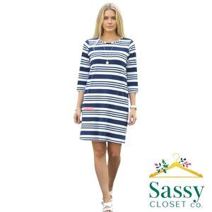 Cabana Life Navy Striped UPF 50 Dress Coral Accent Sun‑Safe Sz M EUC